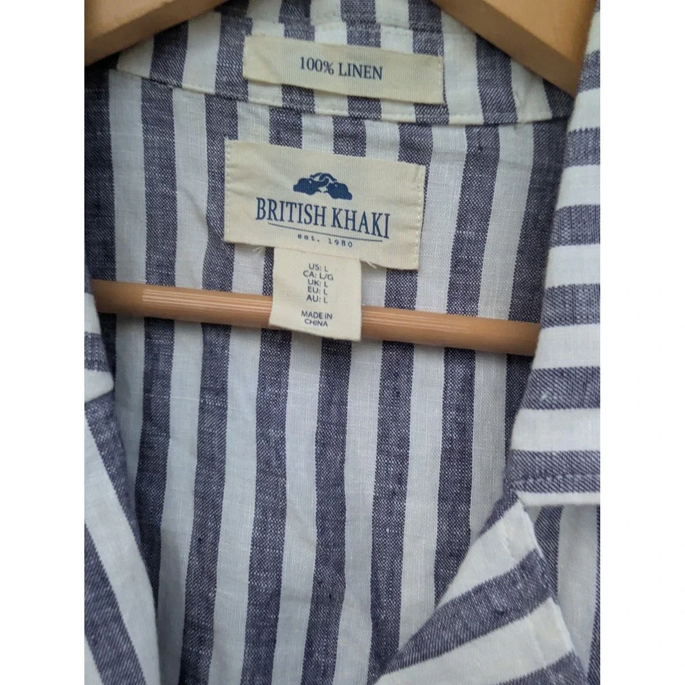 British Khaki Linen Striped Blazer Womens L Blue Coastal‎ Old Money Preppy